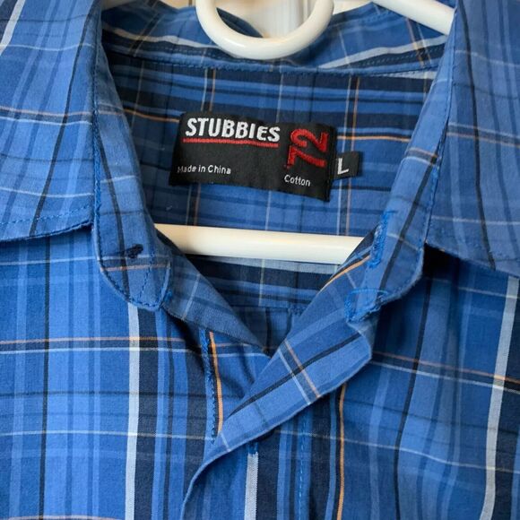 Lot of 2 Stubbies Shirt Mens Short Sleeve Large Red & Blue Plaid 100% Cotton - Picture 8 of 15